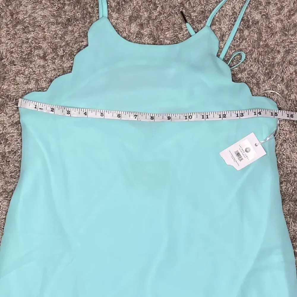 Lauren James Daisy Scallop Strappy Back Slip Dress Ocean Palm Aqua Size XS NWT